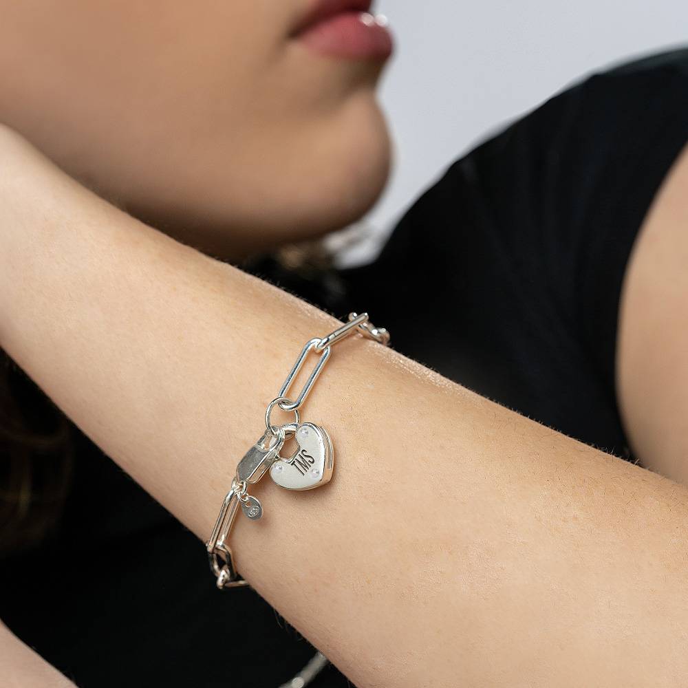 Heart Charm Lock Bracelet - Silver-2 product photo