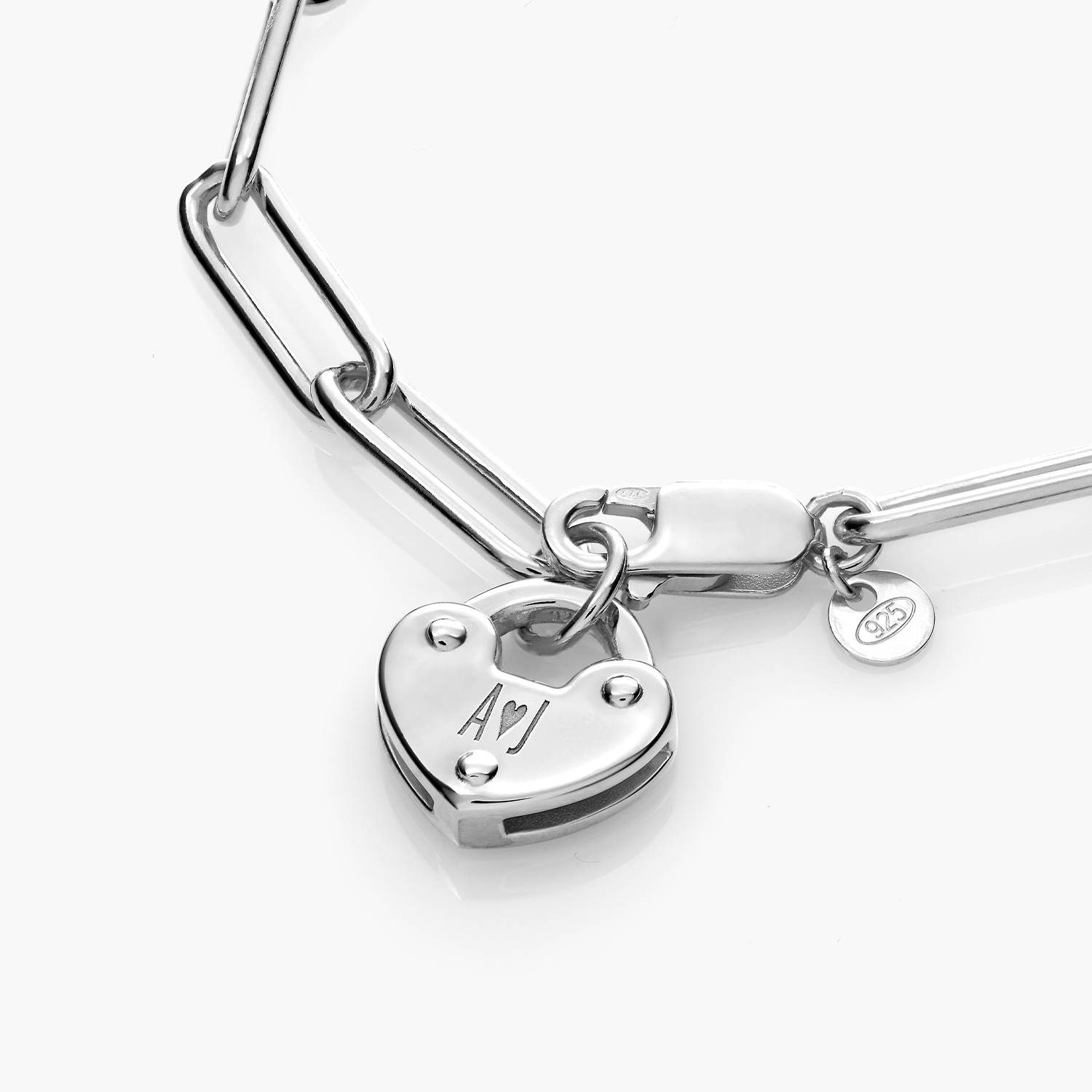 Heart Charm Lock Bracelet - Silver product photo