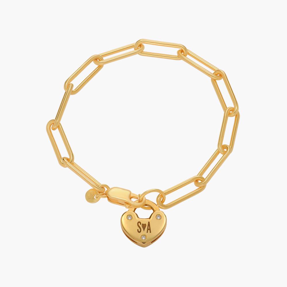 Heart Charm Lock Bracelet With Diamonds - Gold Vermeil product photo