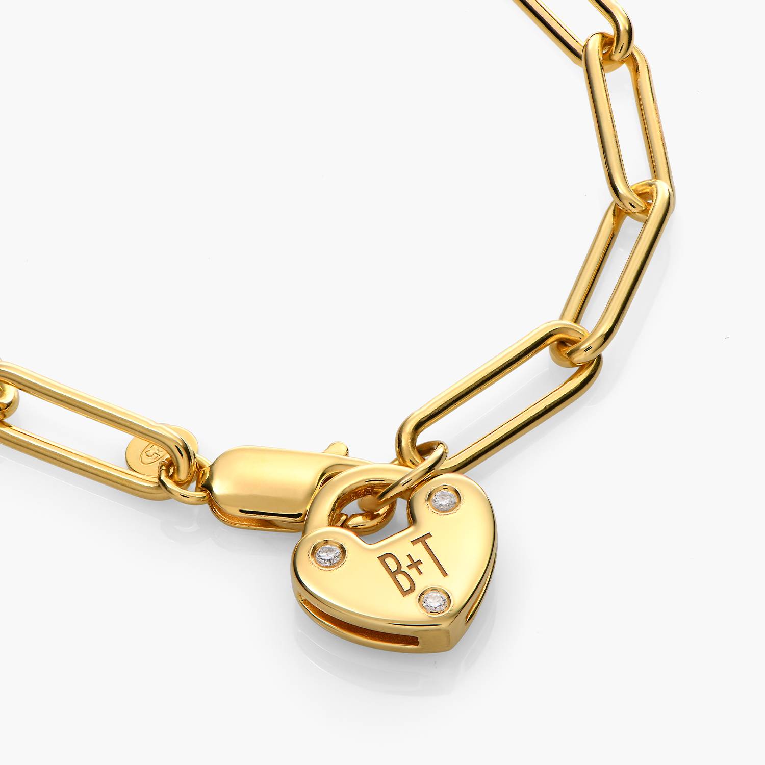 Heart Charm Lock Bracelet With Diamonds - Gold Vermeil-3 product photo