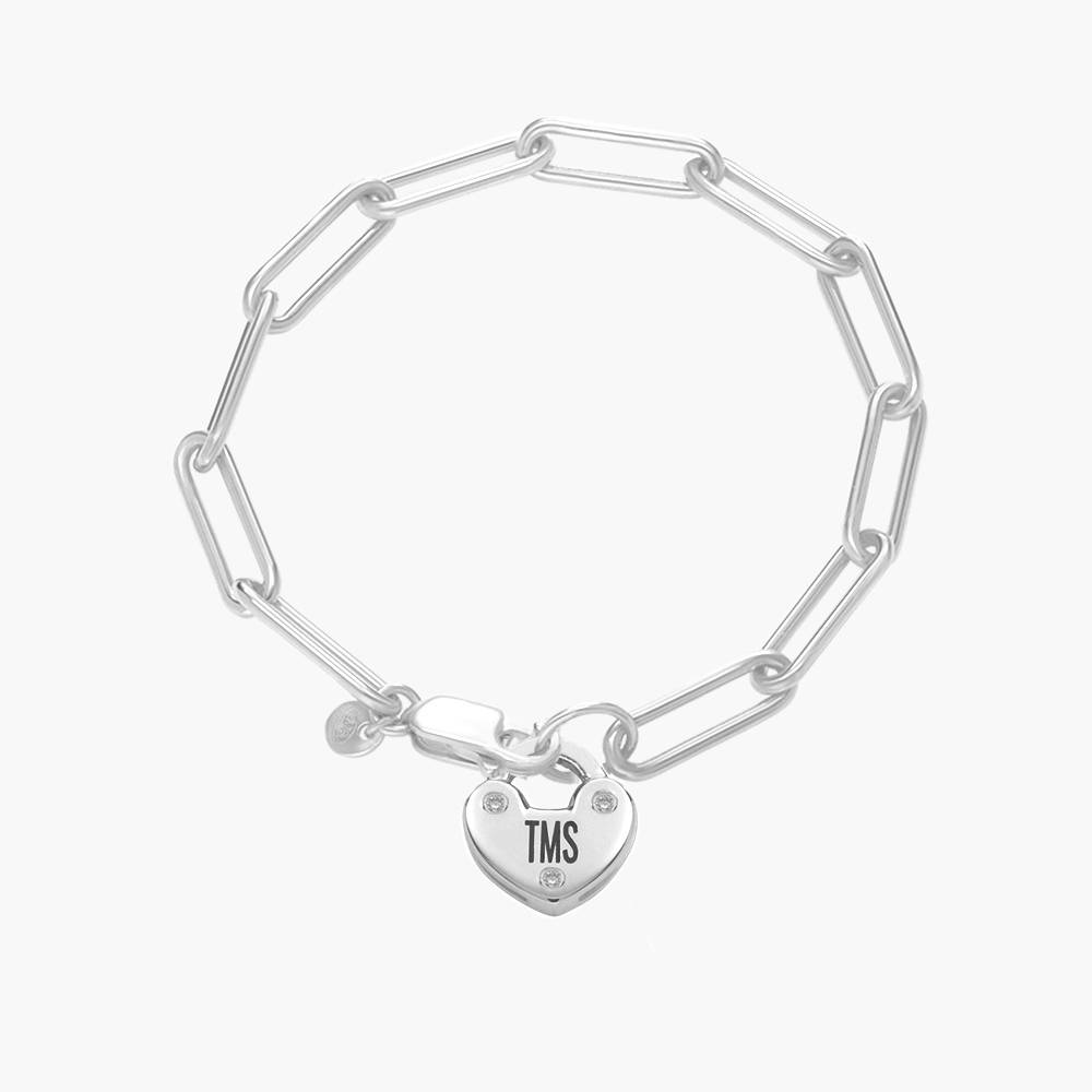 Heart Charm Lock Bracelet With Diamonds - Silver product photo