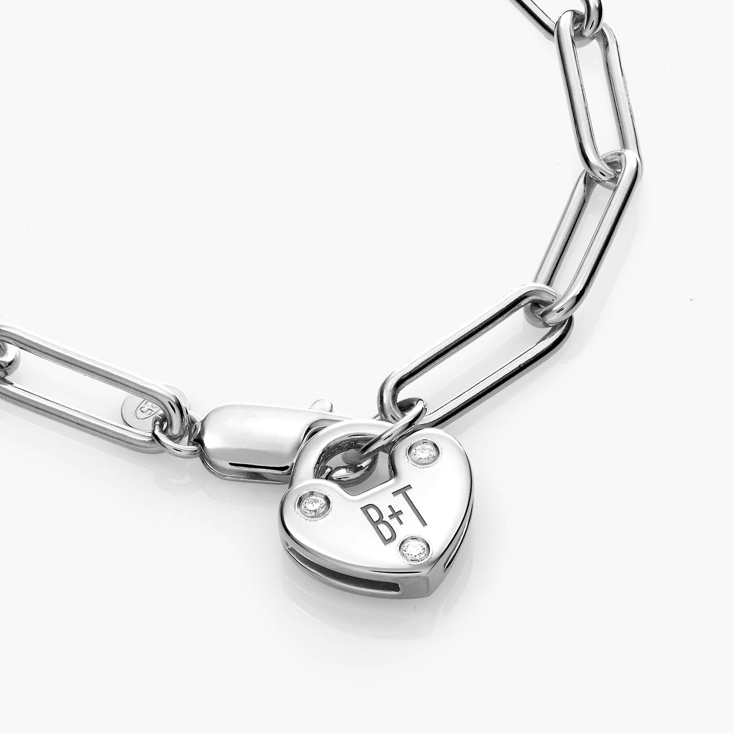 Heart Charm Lock Bracelet With Diamonds - Silver-5 product photo