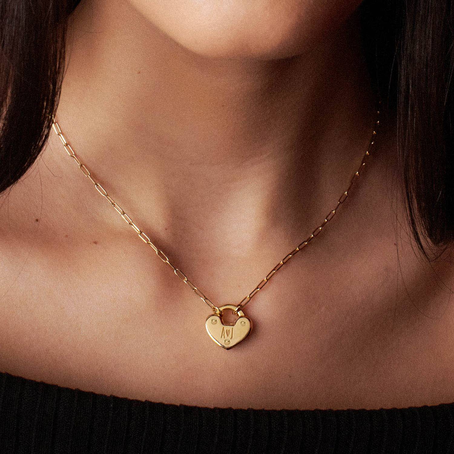 Heart Charm Lock Necklace - Gold Vermeil-2 product photo