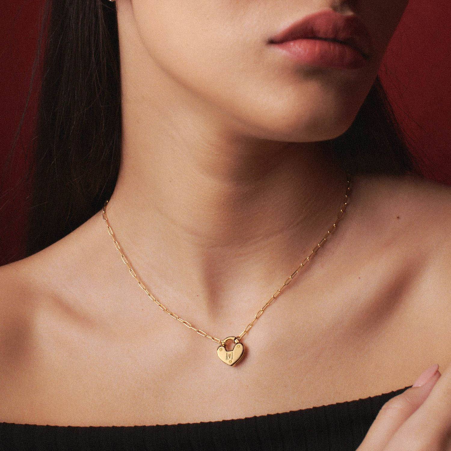 Heart Charm Lock Necklace - Gold Vermeil-5 product photo
