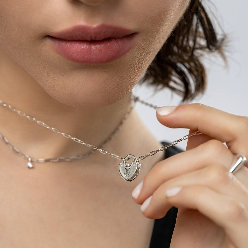 Heart Charm Lock Necklace - Silver-4 product photo