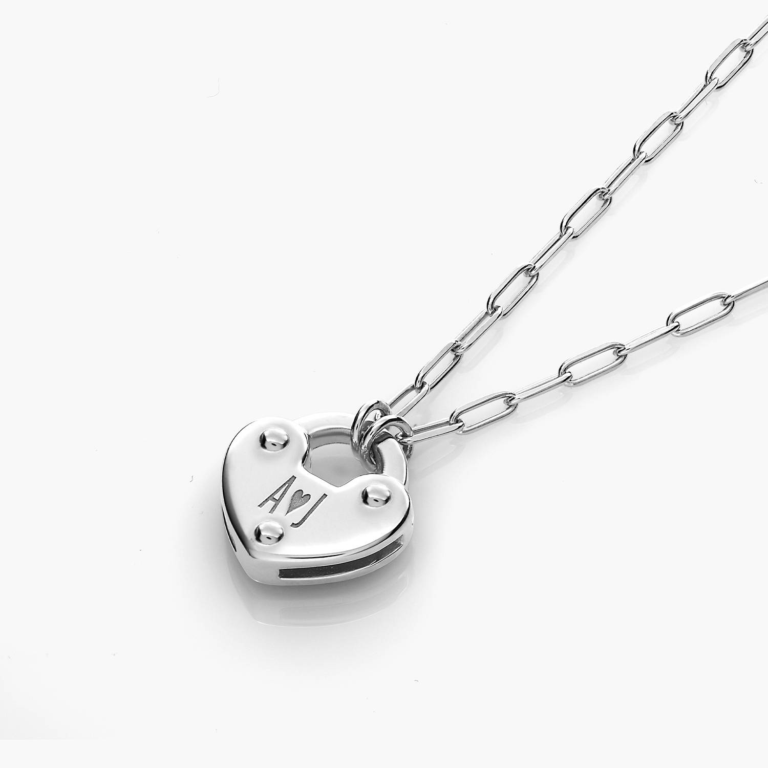Heart Charm Lock Necklace - Silver-3 product photo