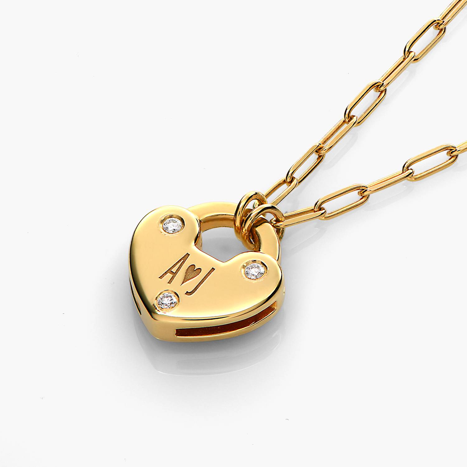 Heart Charm Lock Necklace With Diamonds - Gold Vermeil-6 product photo