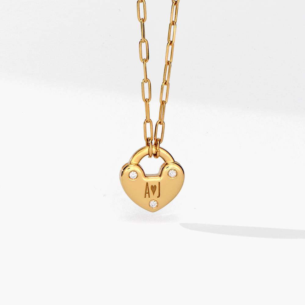 Heart Charm Lock Necklace With Diamonds - Gold Vermeil product photo