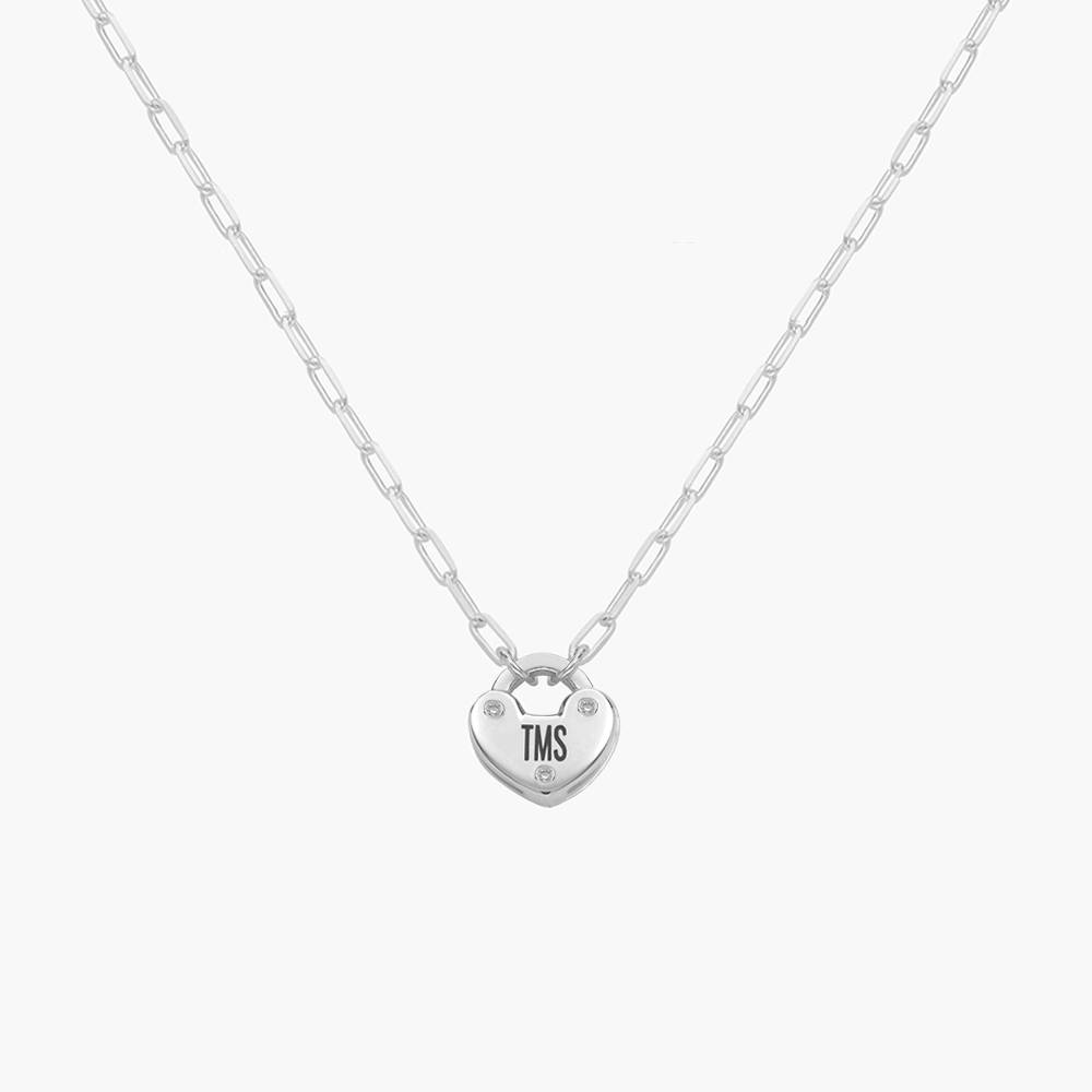 Heart Charm Lock Necklace With Diamonds - Silver-1 product photo