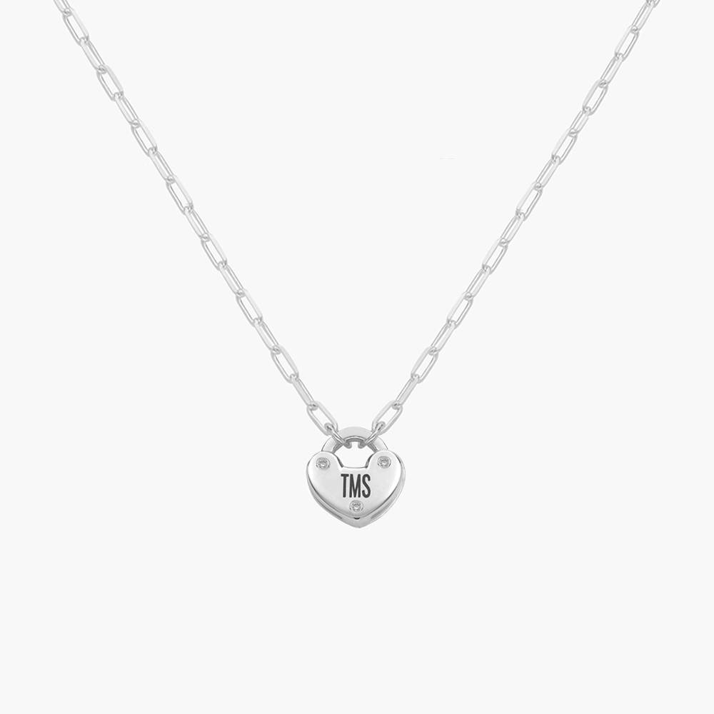 18K White Gold Diamond Heart Lock Pendant and Key Necklace