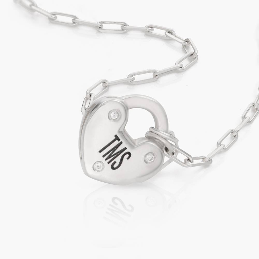 Heart Charm Lock Necklace With Diamonds - Silver product photo