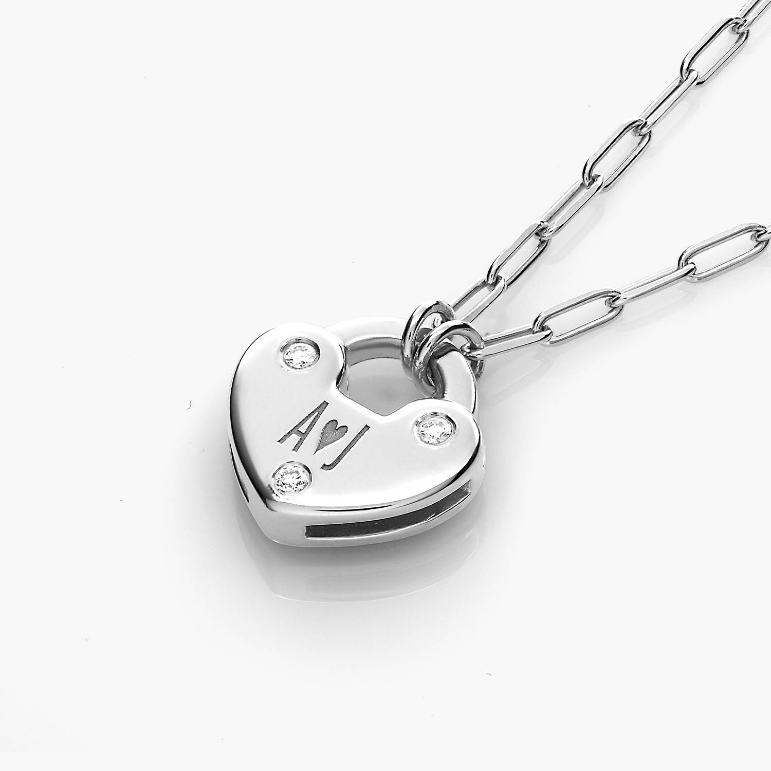 Heart Charm Lock Necklace With Diamonds - Silver-6 product photo