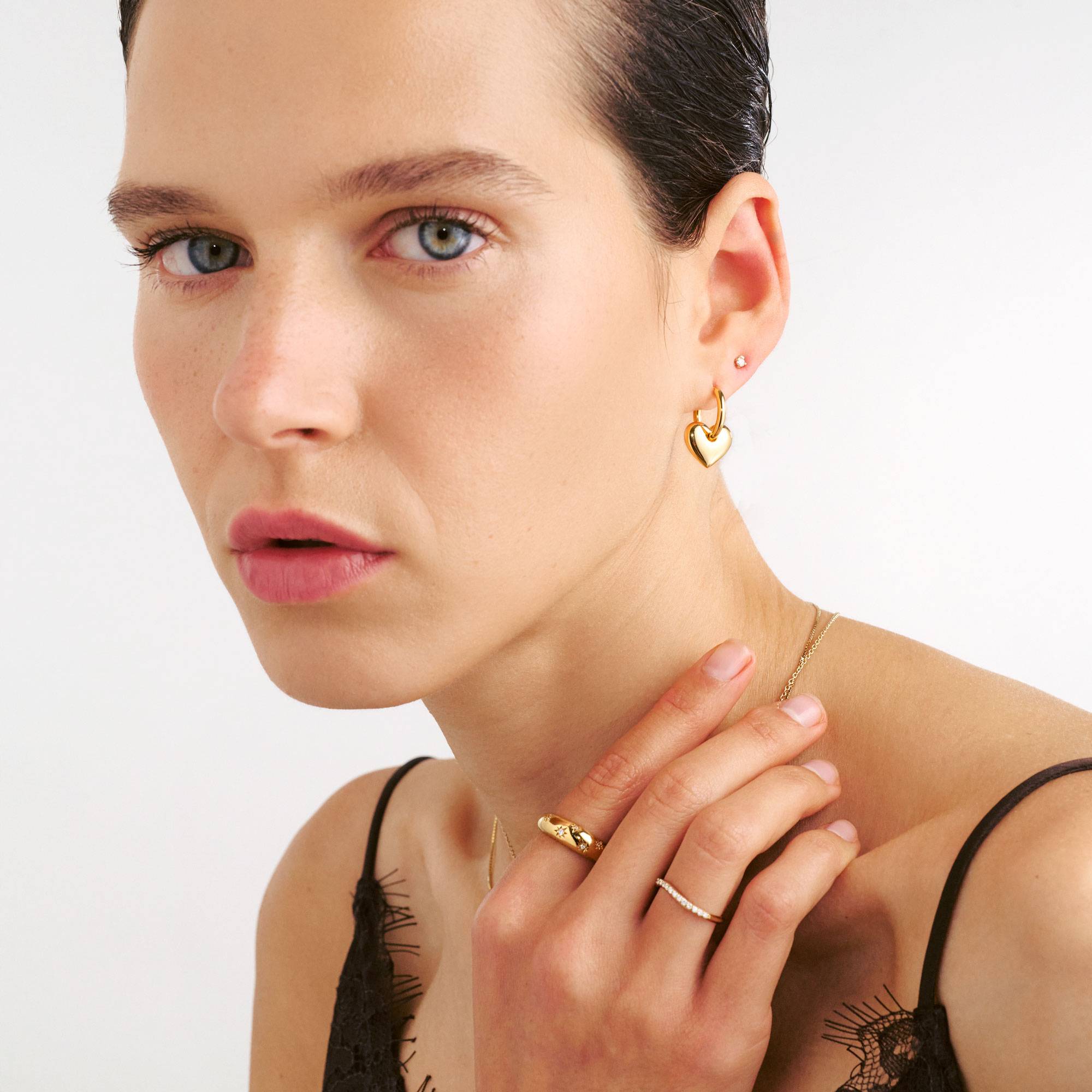 Heart Drop Hoops-  Gold Vermeil-4 product photo