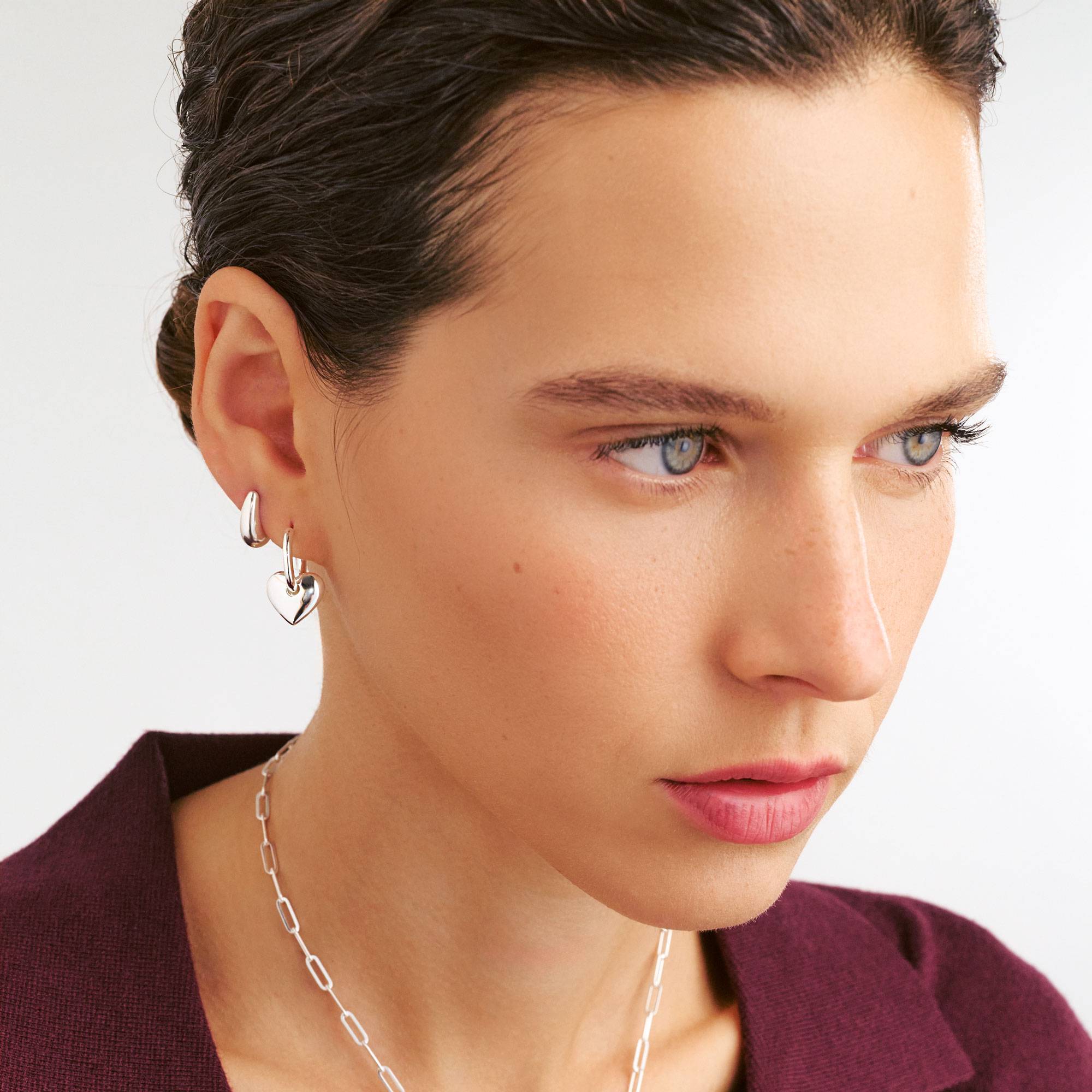 Heart Drop Hoops - Silver-1 product photo