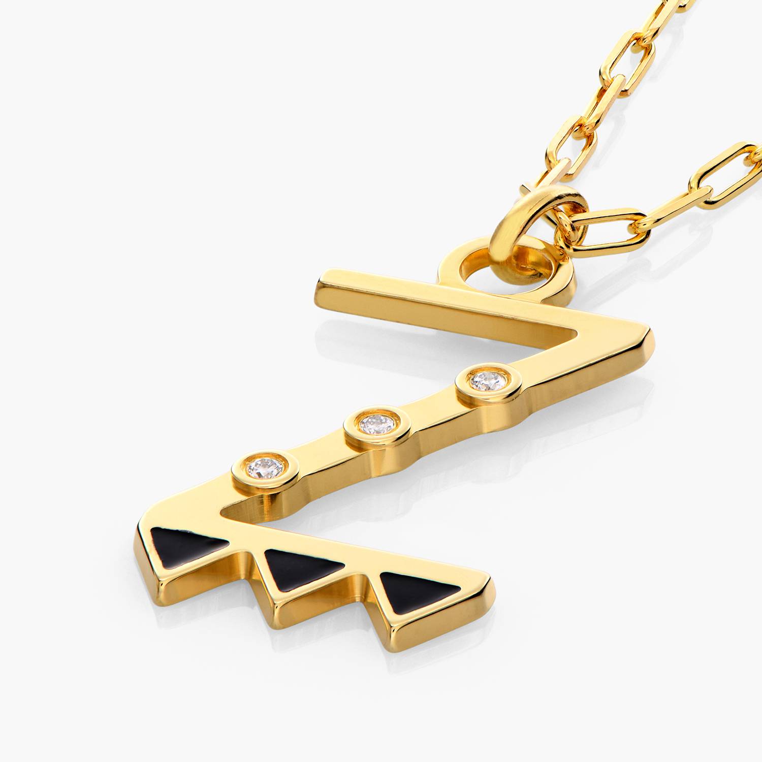 Heart On Lock Black Enamel Initial with Diamonds - Gold Vermeil-4 product photo