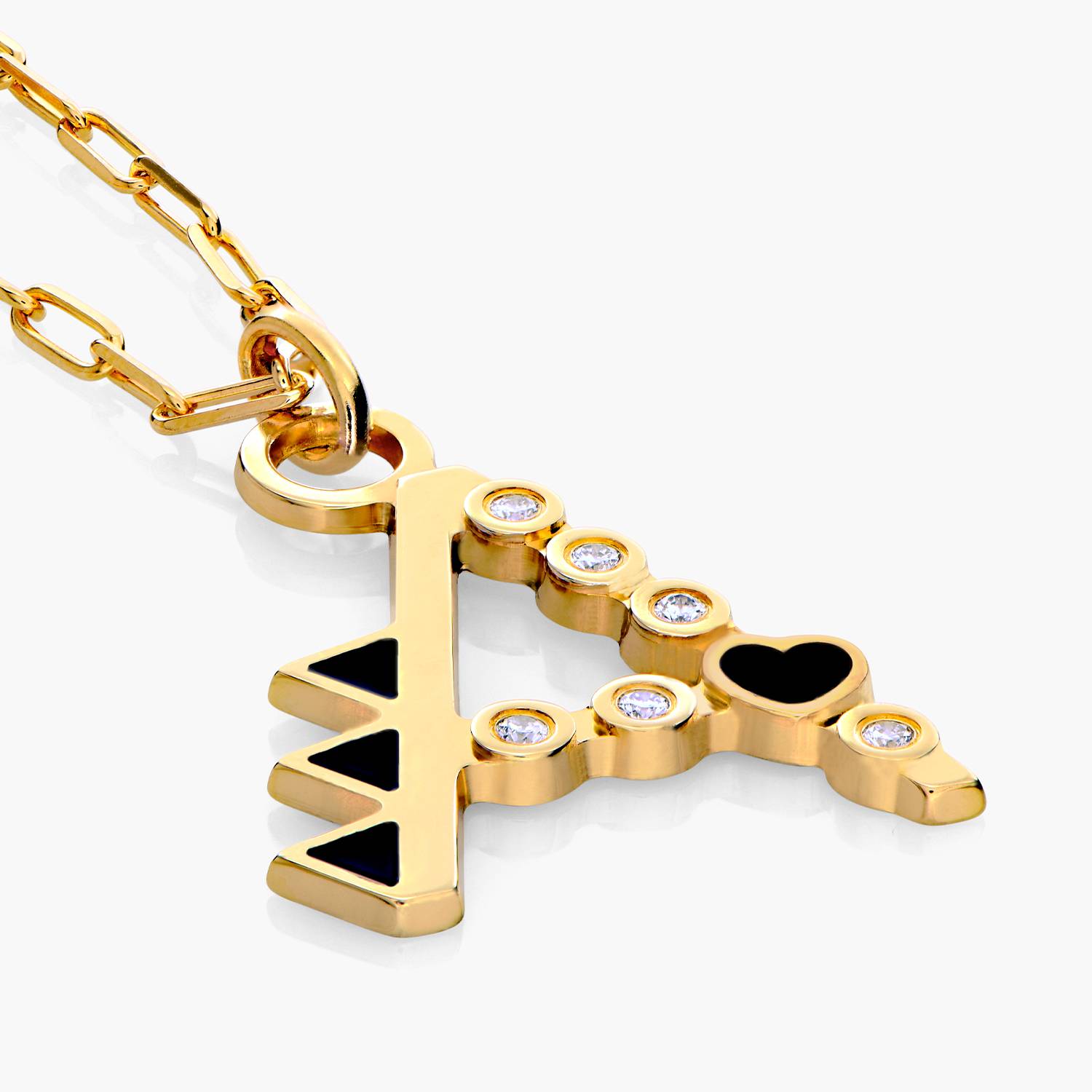 Heart On Lock Black Enamel Initial with Diamonds - Gold Vermeil product photo