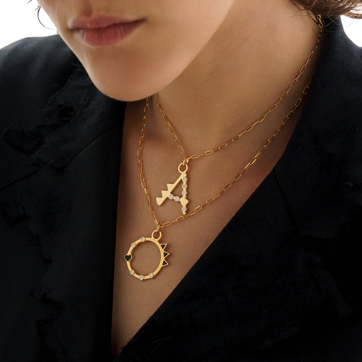 Heart On Lock Black Enamel Initial with Diamonds - Gold Vermeil-1 product photo