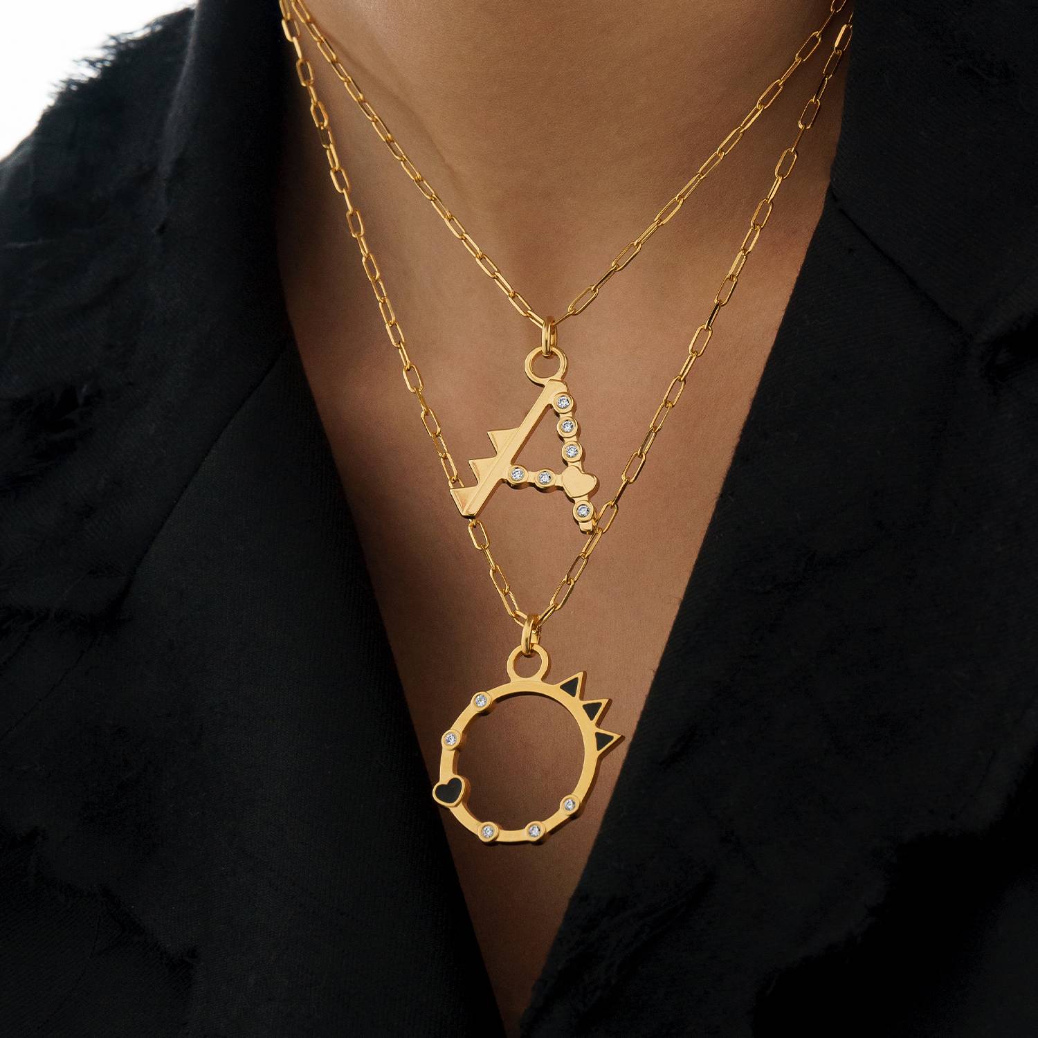 Heart On Lock Black Enamel Initial with Diamonds - Gold Vermeil-5 product photo
