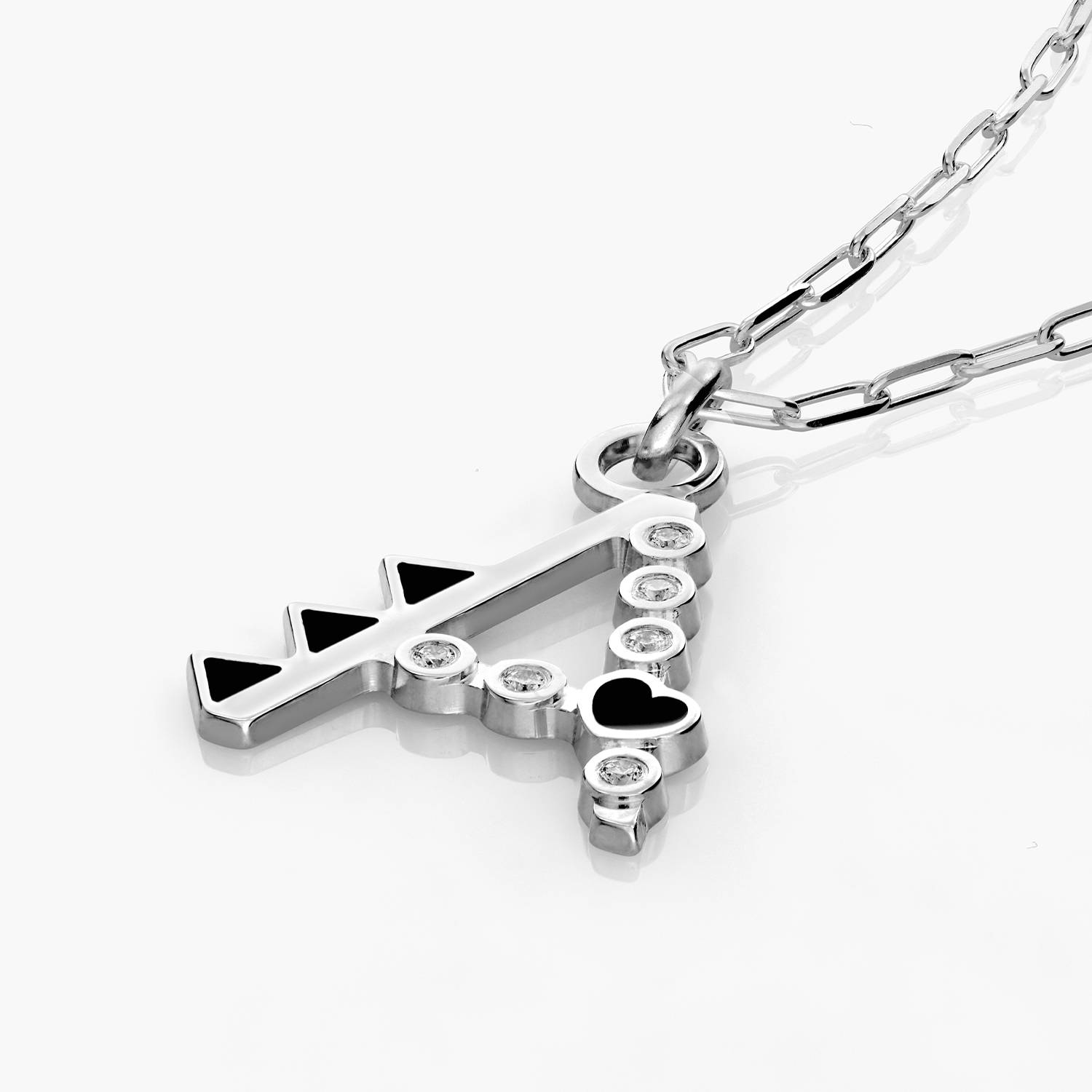 Heart On Lock Black Enamel Initial with Diamonds - Silver-4 product photo