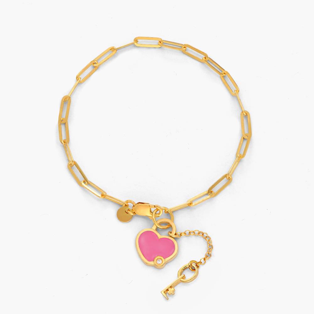 Heart On Lock Bracelet with Diamonds- Gold Vermeil-3 product photo