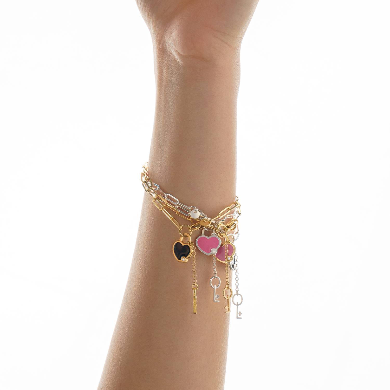 Heart On Lock Bracelet with Diamonds- Gold Vermeil-5 product photo