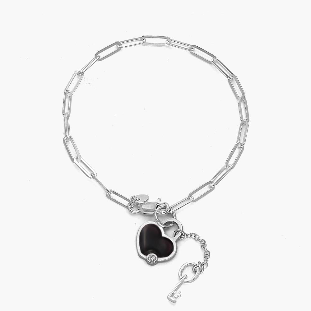 Heart On Lock Bracelet with Diamonds- Silver product photo