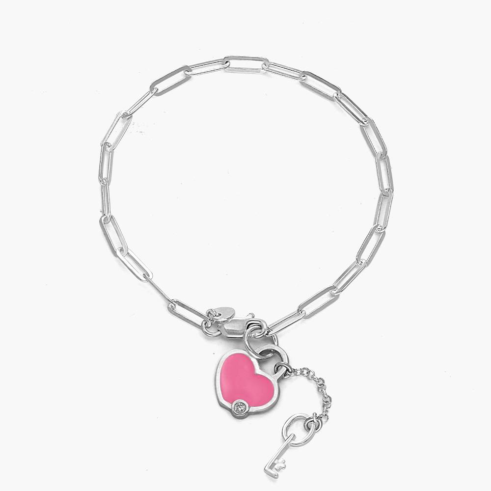Heart On Lock Bracelet with Diamonds- Silver-2 product photo