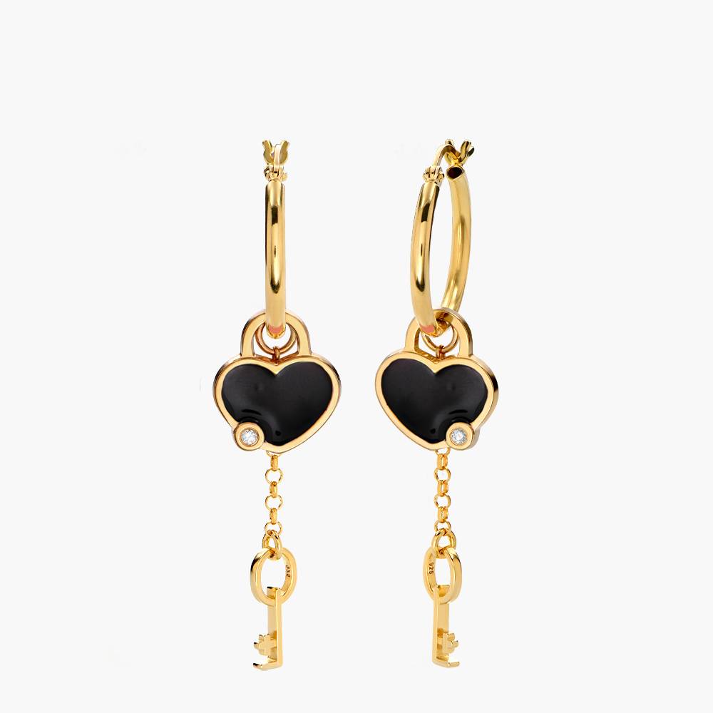 Heart On Lock Hoop Earrings with Diamond - Gold Vermeil product photo