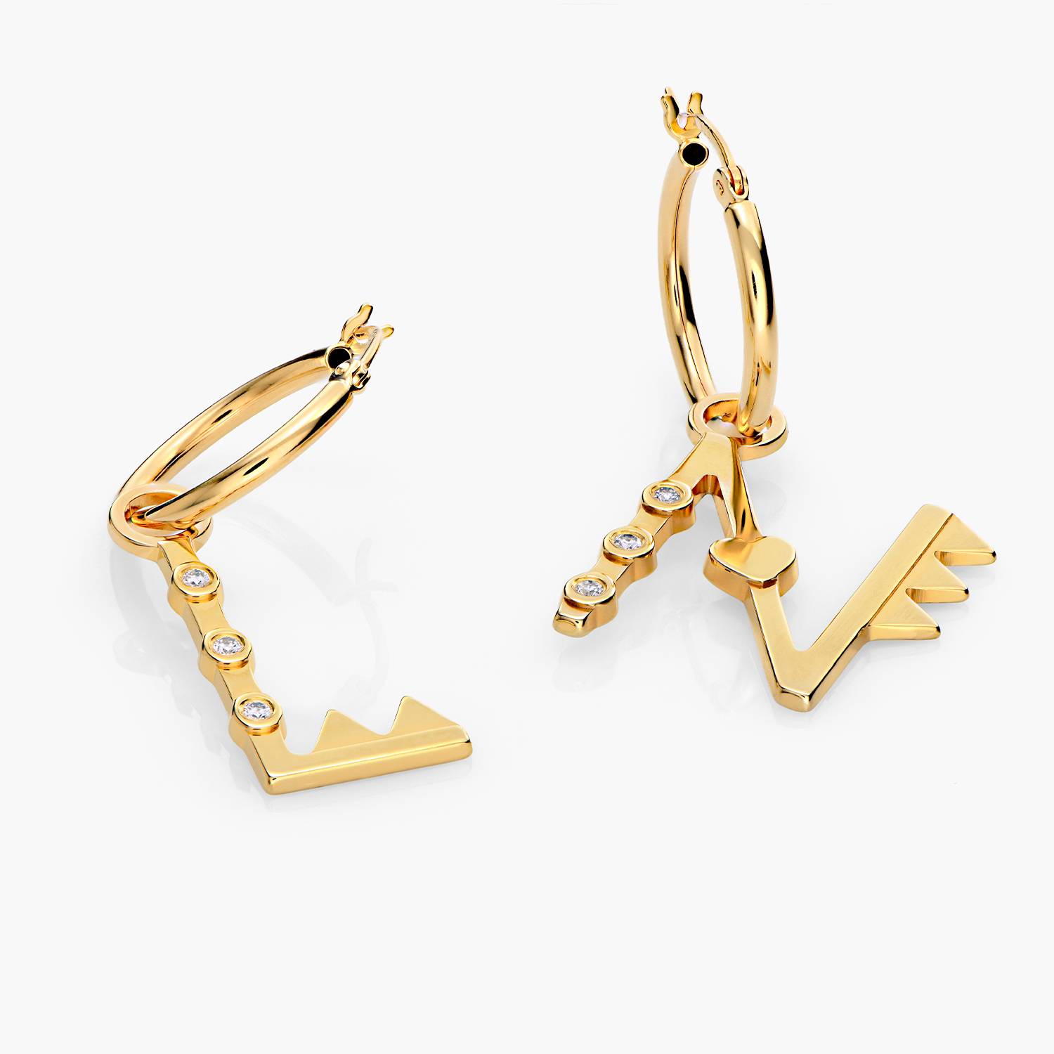 Heart On Lock Initial Hoops with Diamonds- Gold Vermeil product photo