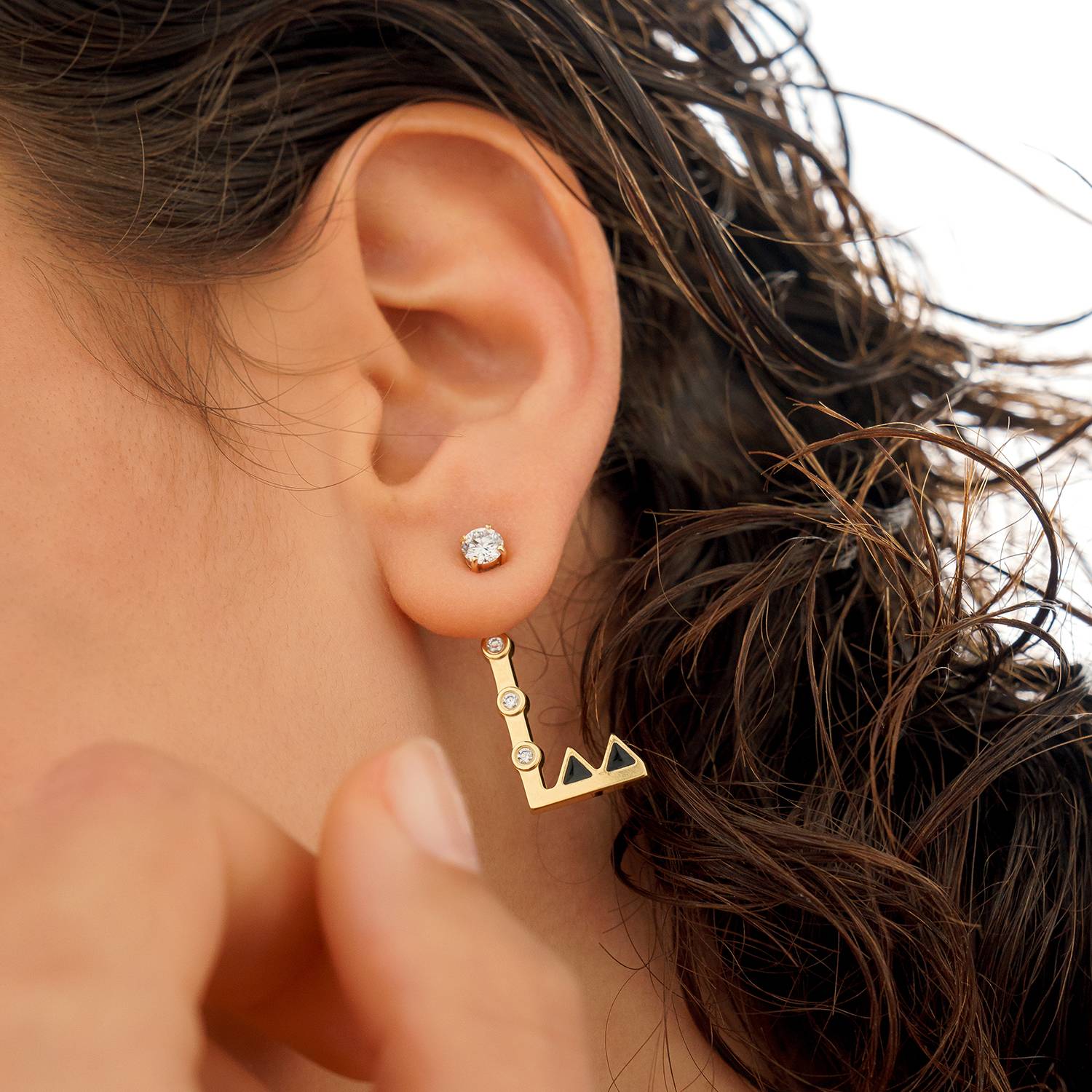 Heart On Lock Initial with Diamond Stud- Gold Vermeil-1 product photo
