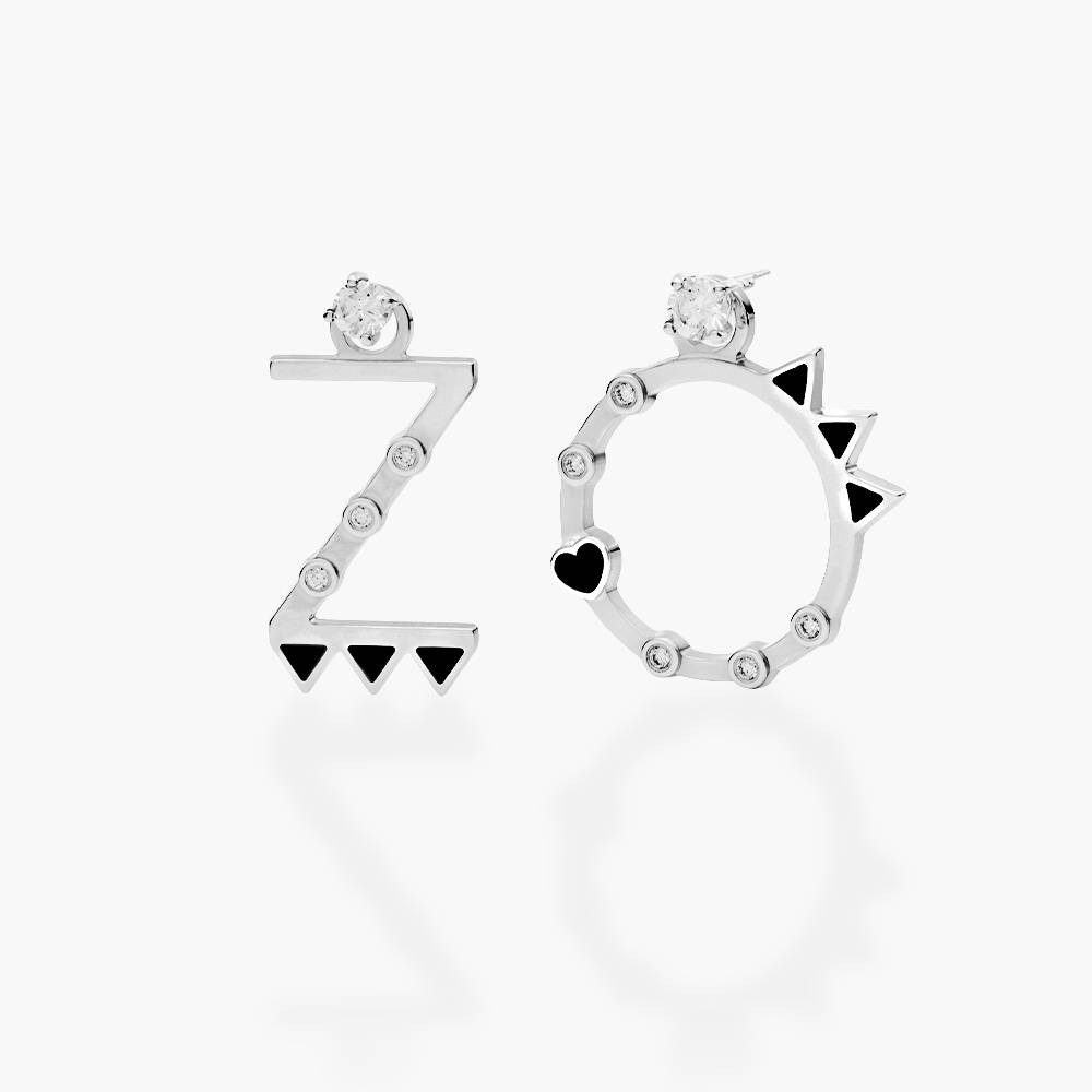Heart On Lock Initial with Diamond Stud - Silver-6 product photo