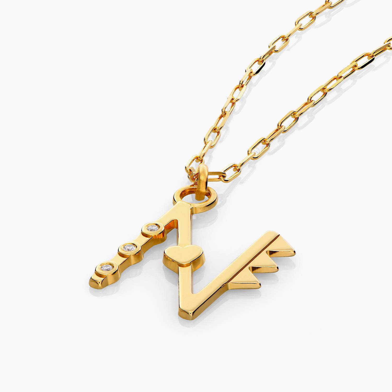 Heart On Lock Initial with Diamonds - Gold Vermeil product photo