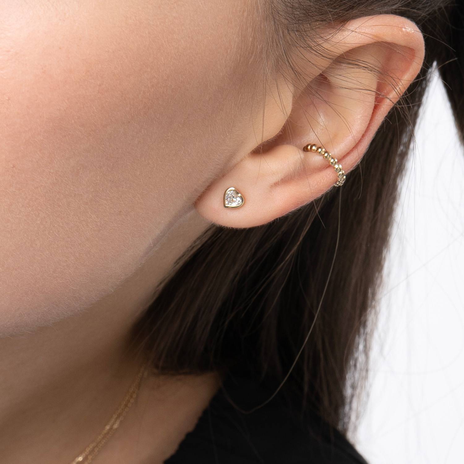 Heart Shape Diamond Stud Earrings- 14k Solid Gold-5 product photo