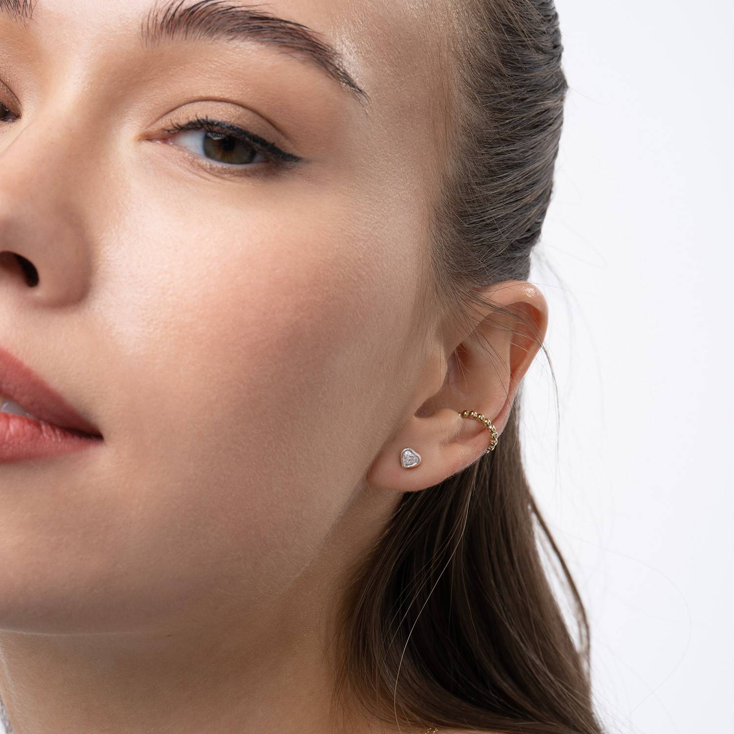 Heart Shape Diamond Stud Earrings-14k White Solid Gold-5 product photo