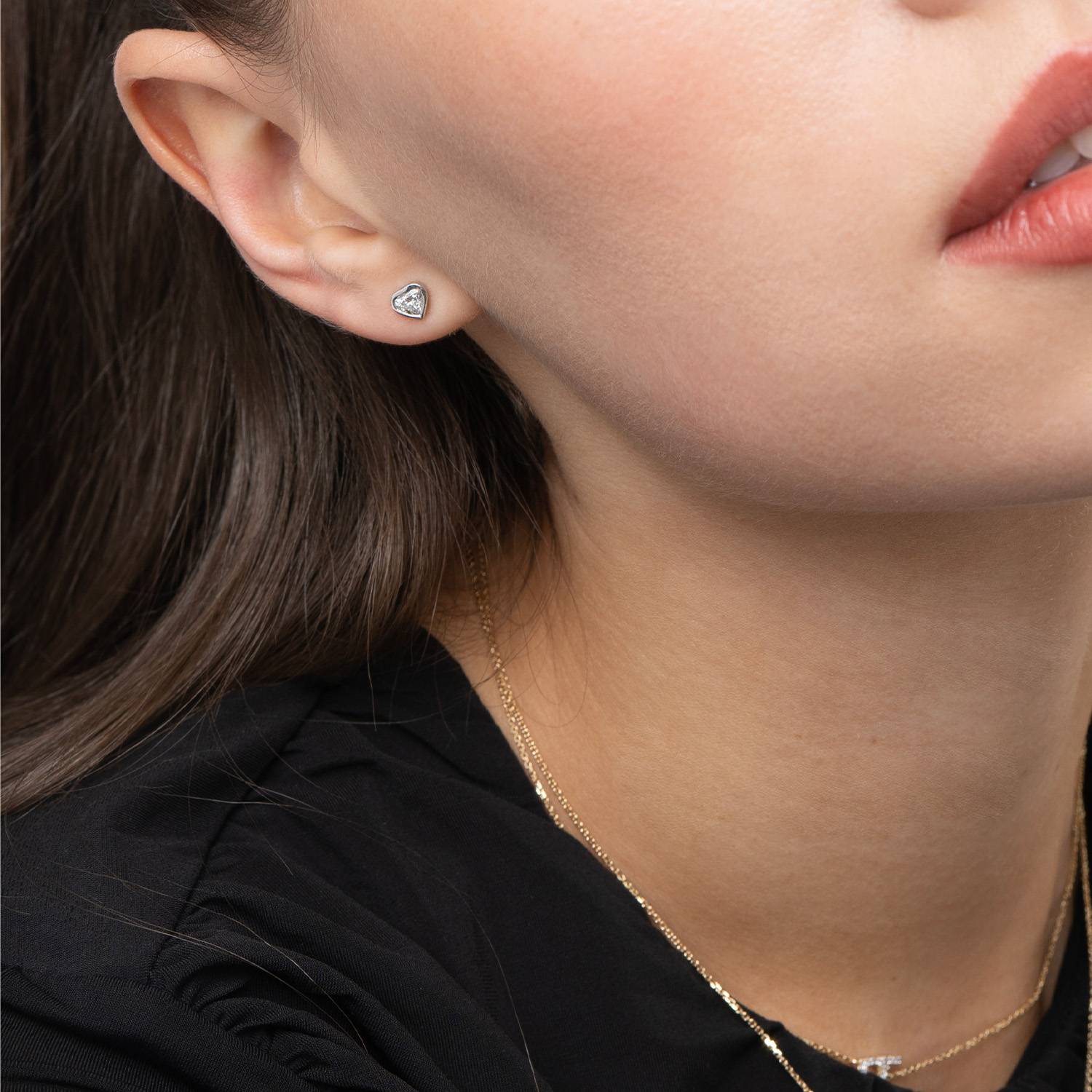 Heart Shape Diamond Stud Earrings-14k White Solid Gold-1 product photo