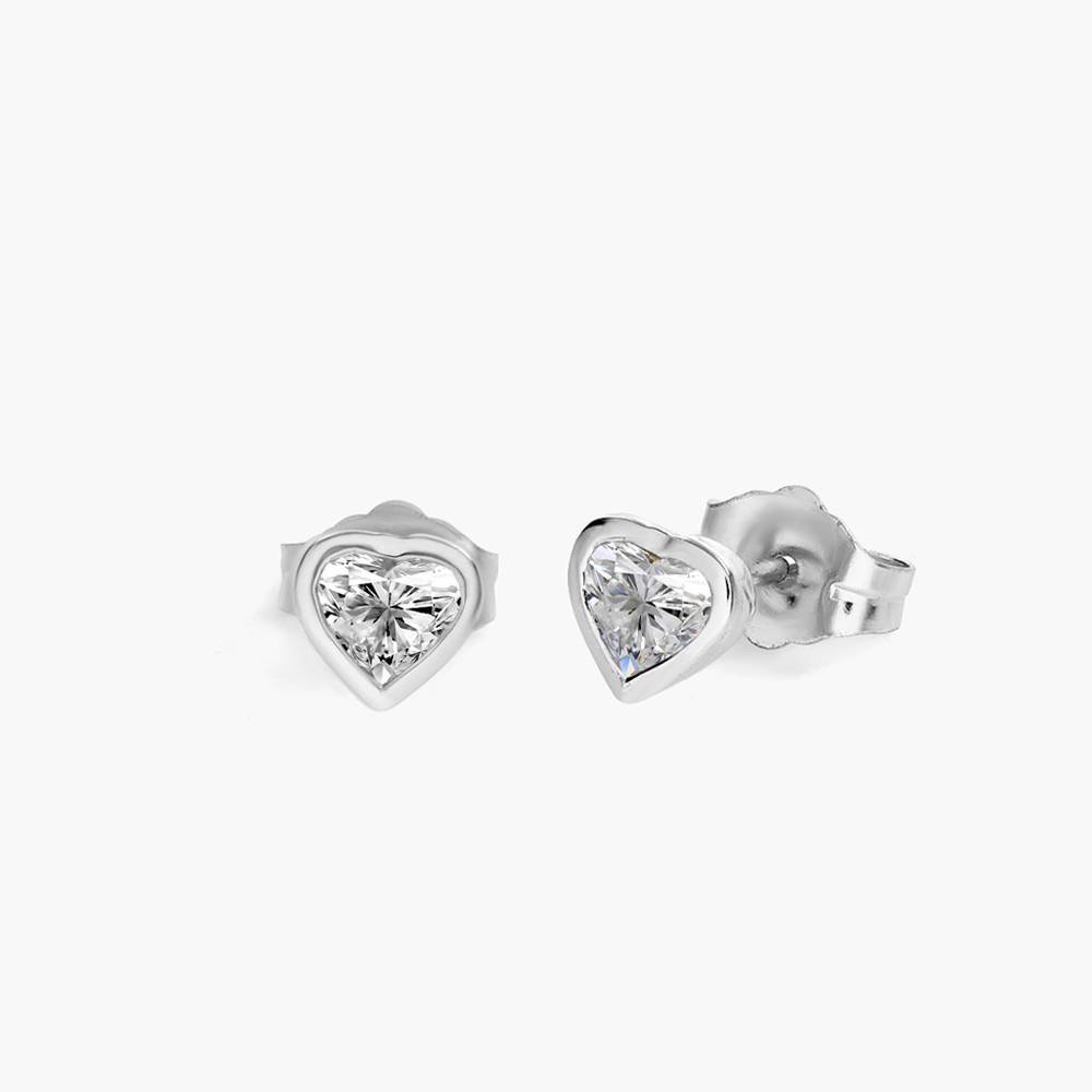 Heart Shape Diamond Stud Earrings-14k White Solid Gold-2 product photo