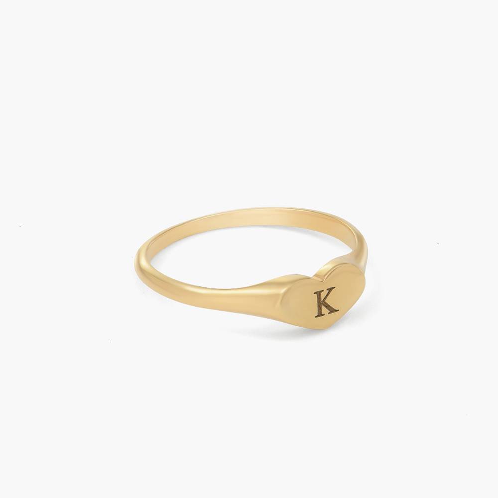 Heart Signet Ring with Initial- 14k Solid Gold product photo