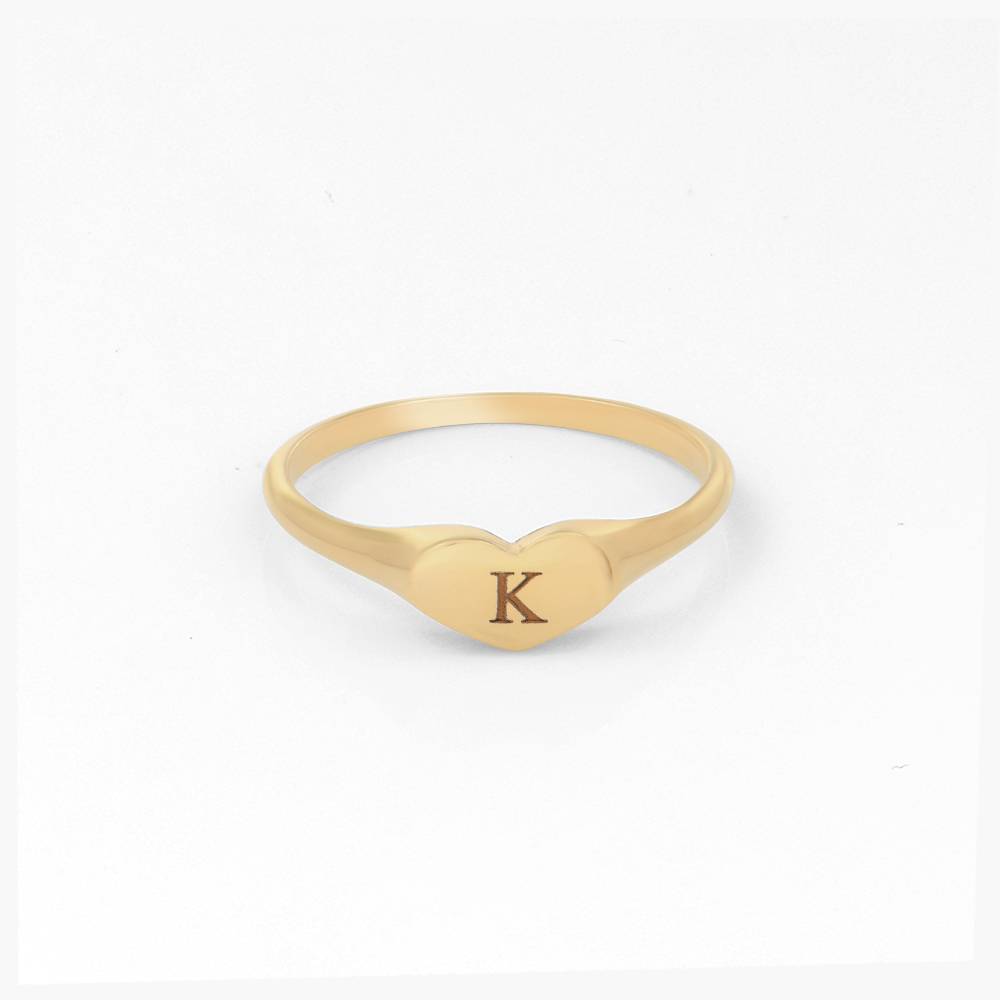 Heart Signet Ring with Initial- 14k Solid Gold-4 product photo