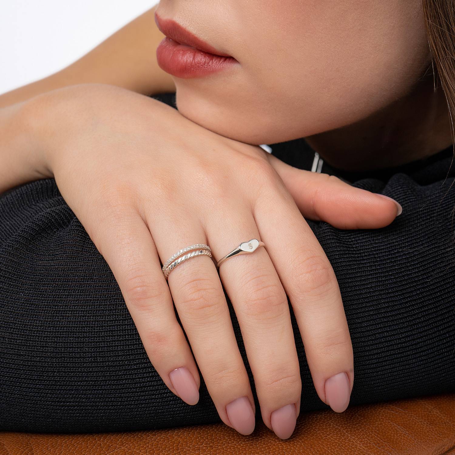 Initial Heart Signet Ring - Silver-4 product photo