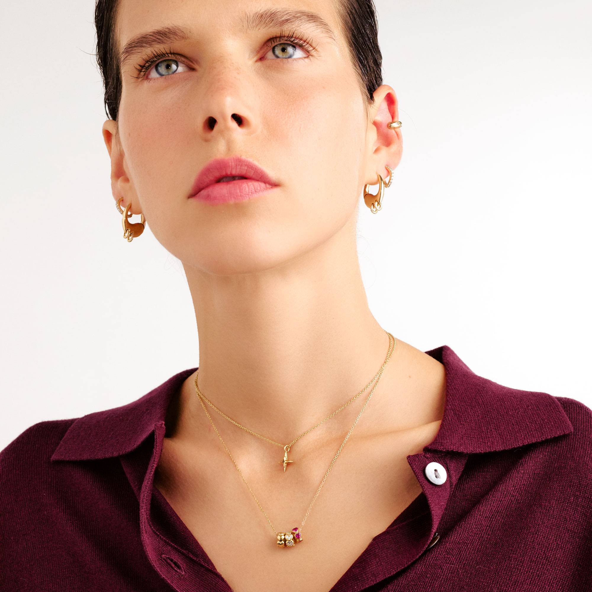 Heart Stack Charm Necklace- Gold-3 product photo