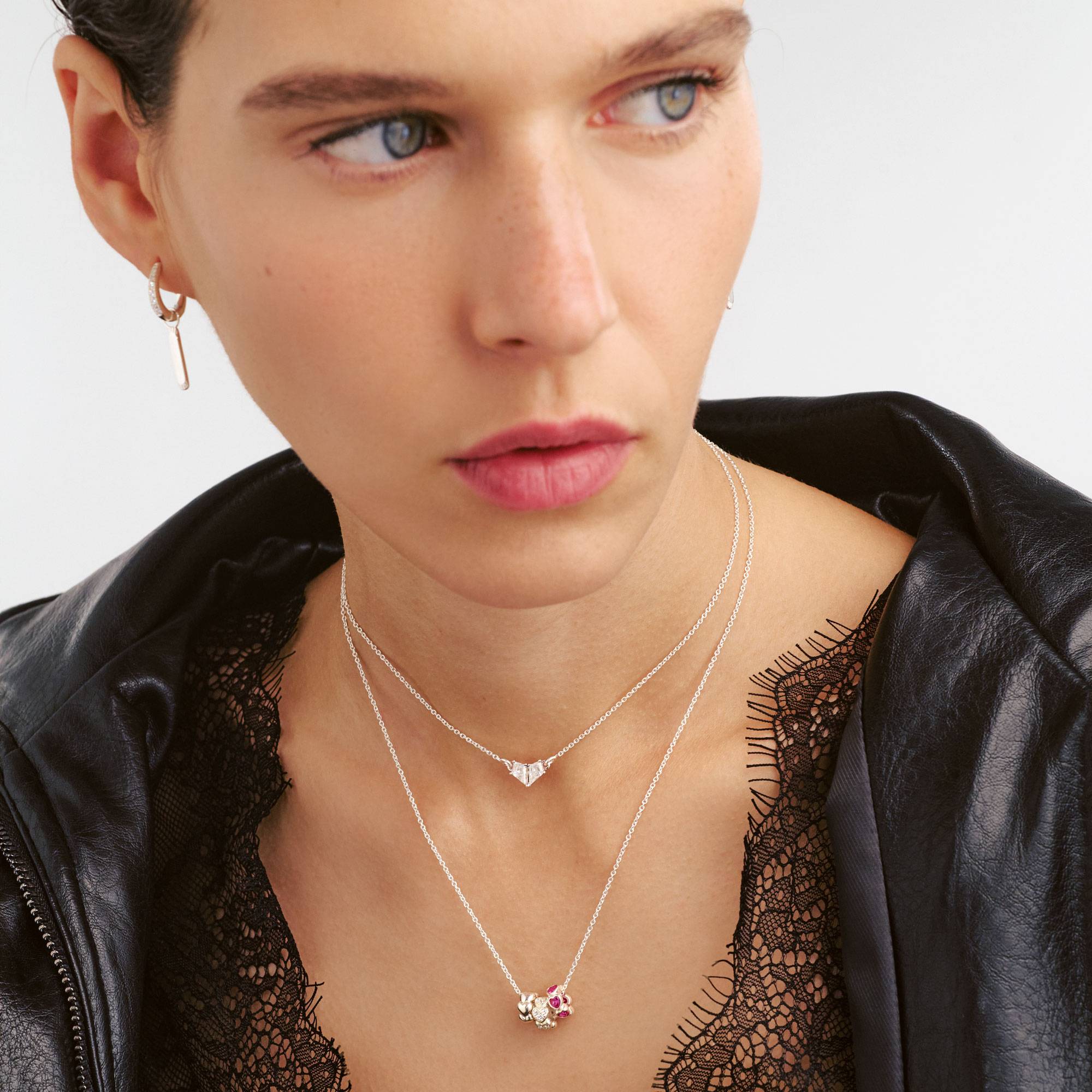 Heart Stack Charm Necklace - Sterling Silver-3 product photo