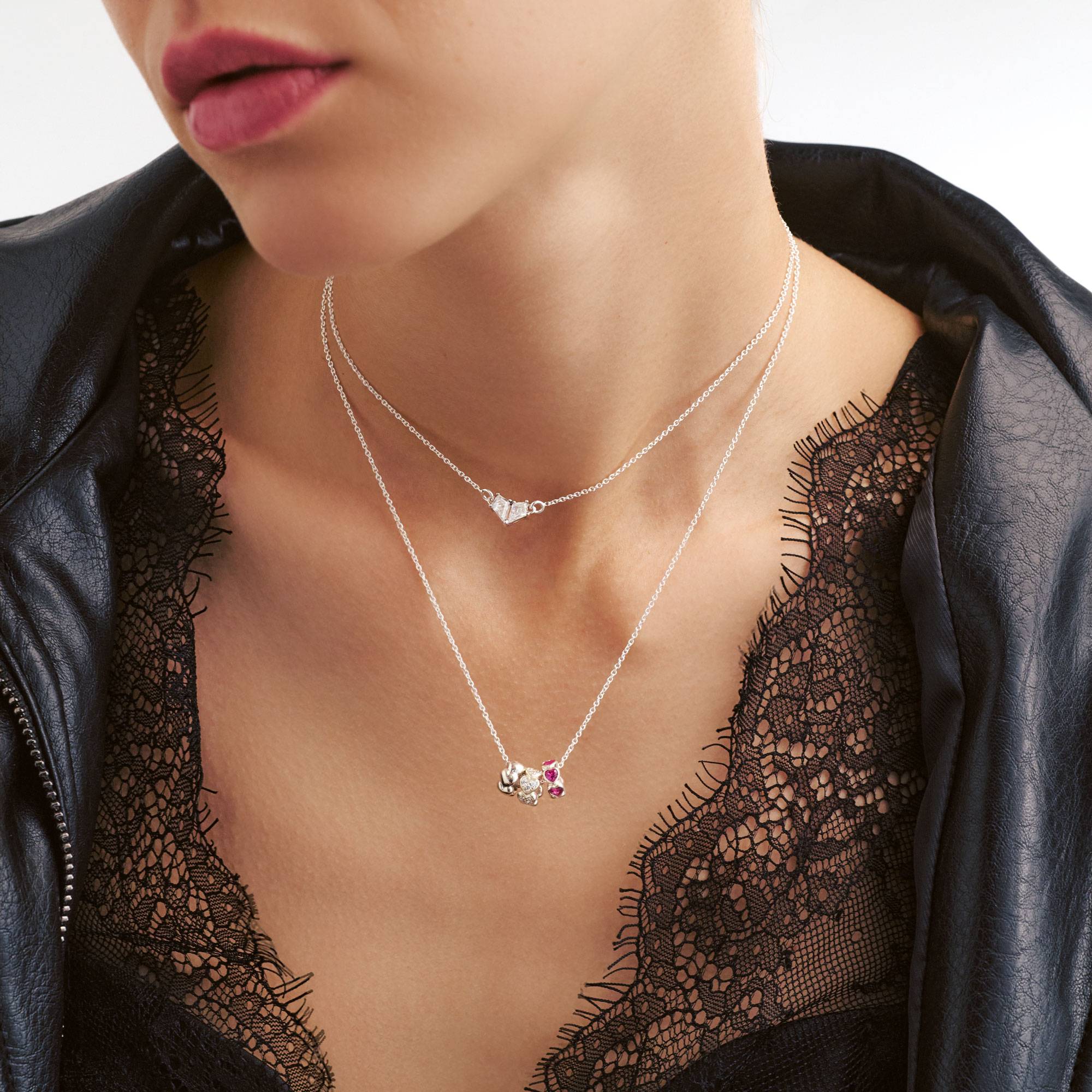 Heart Stack Charm Necklace - Sterling Silver-2 product photo