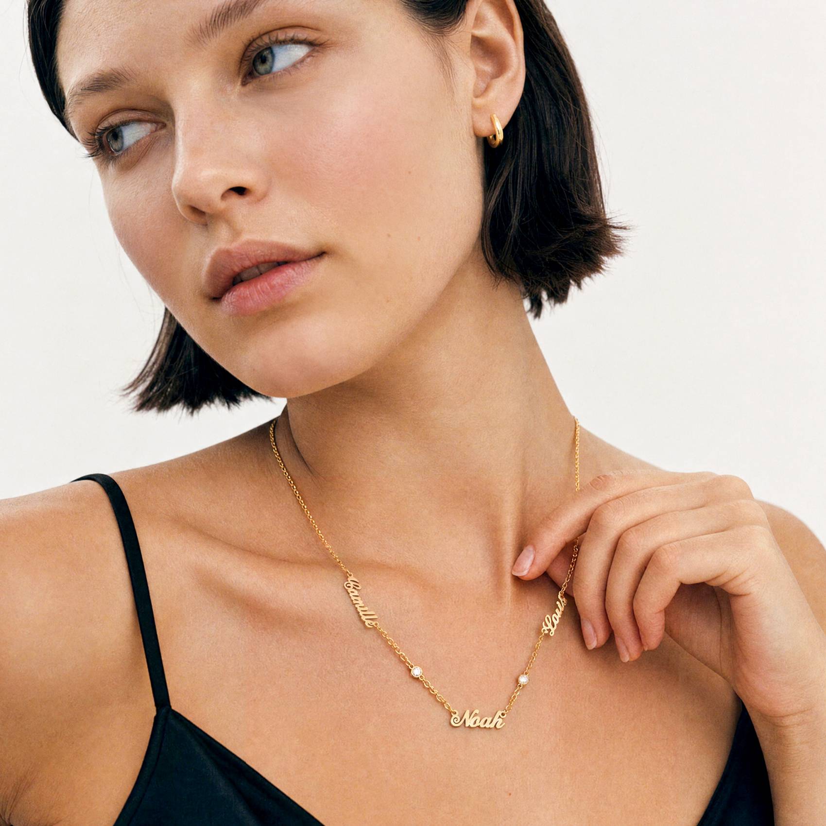 Multiple Name Necklace with Diamonds - 10K Solid Gold-2 product photo