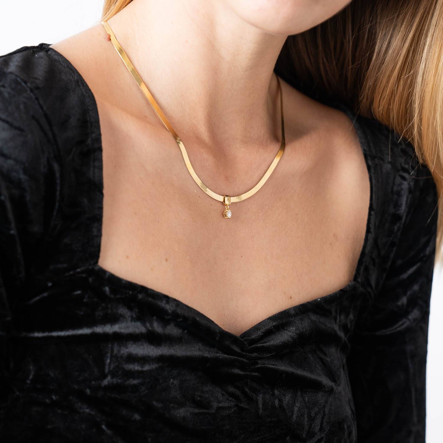 Herringbone Engraved Slim Chain Necklace - Gold Vermeil - Gift for Mom - Site - Engraved Necklace - Snake Necklace