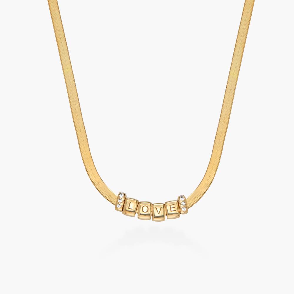 Herringbone Engraved Slim Chain Necklace with Diamonds- Gold Vermeil product photo