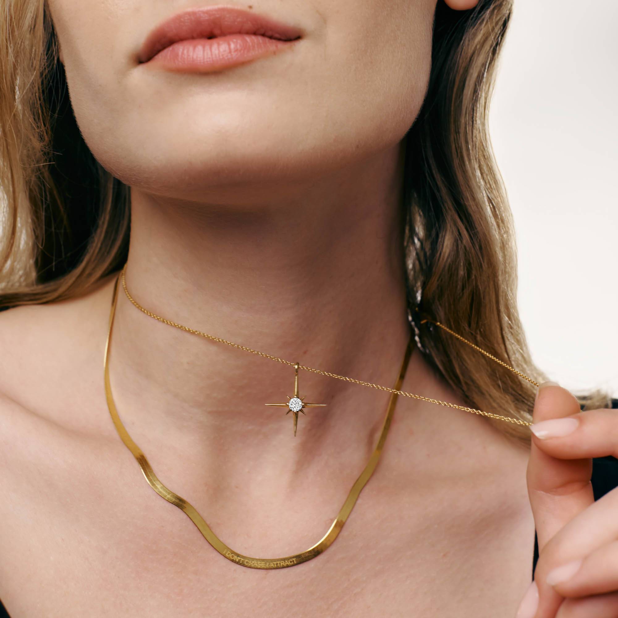 Herringbone Engraved Slim Chain Necklace - Gold Plated-6 product photo