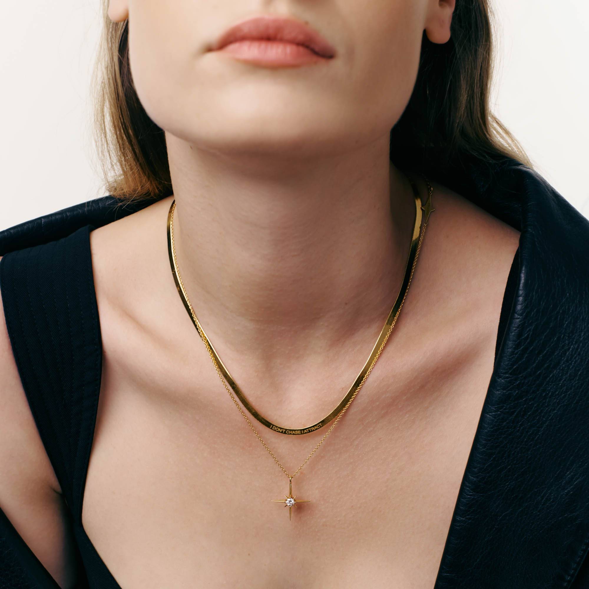 Herringbone Engraved Slim Chain Necklace - Gold Plated-5 product photo