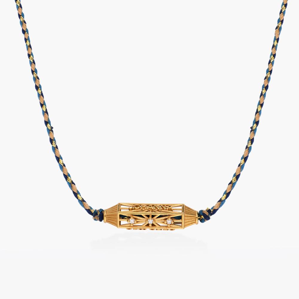 Horizontal Diamonds Talisman Necklace with Blue Cord - Gold Vermeil product photo