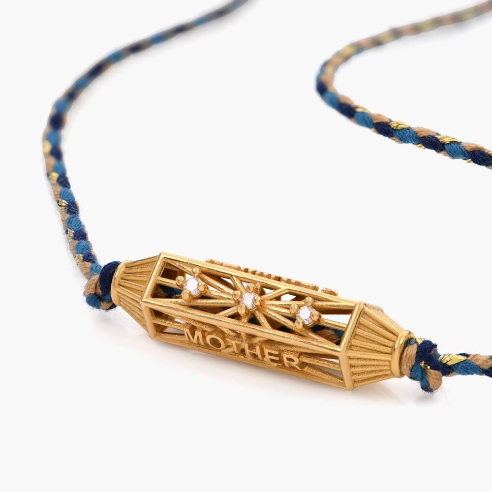 Horizontal Diamonds Talisman Necklace with Blue Cord - Gold Vermeil-2 product photo