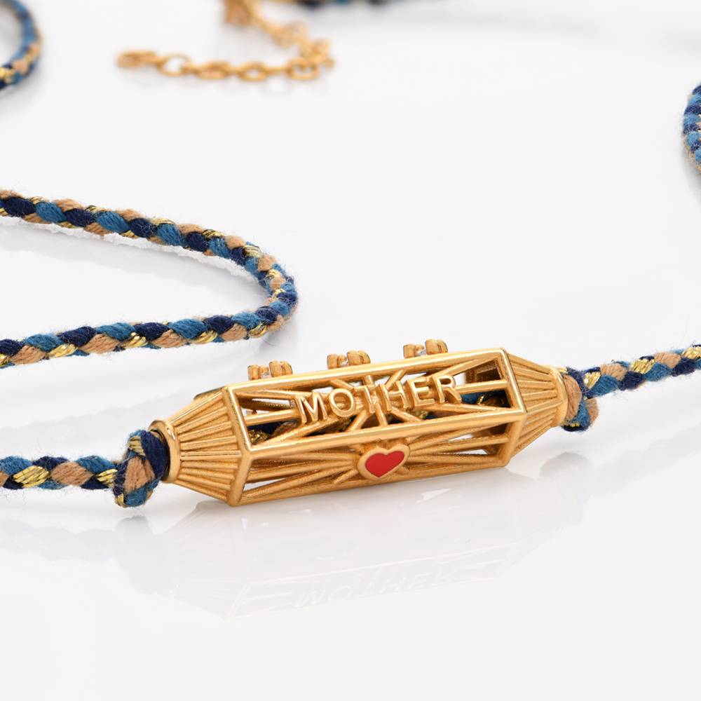 Horizontal Diamonds Talisman Necklace with Blue Cord - Gold Vermeil-1 product photo